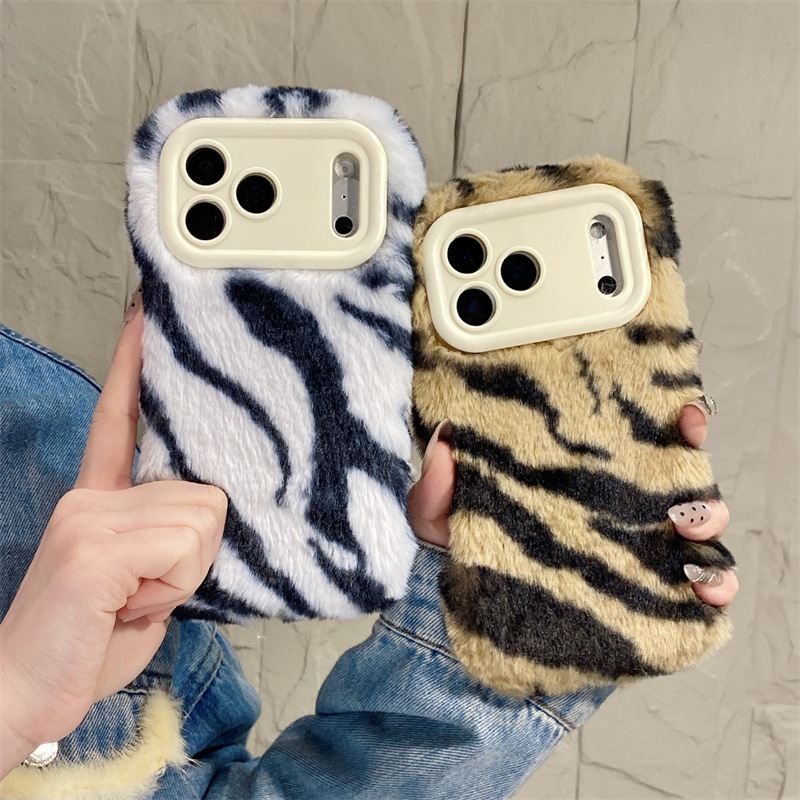 Phone Cases Iphone 16 - Luxury Zebra Pattern Fluffy Plush Phone