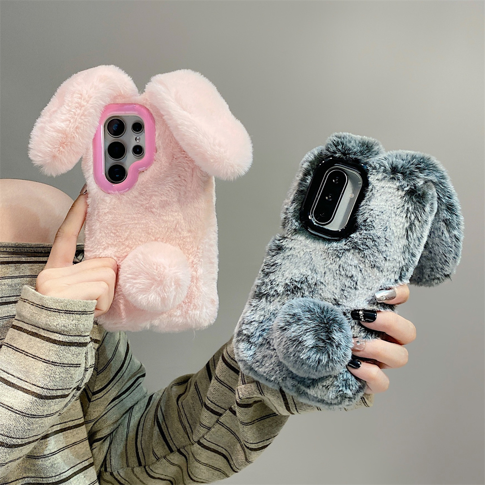 Phone Cases Samsung S25 - Cute Rabbit Ears Fluffy Stand Phone