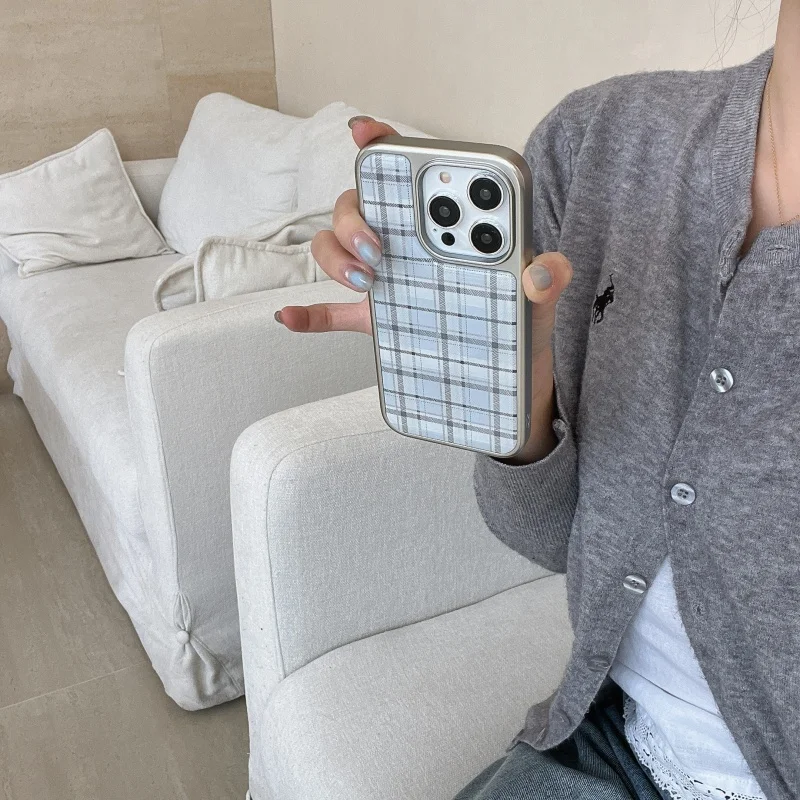 Korean Ins Epoxy Blue Plaid Pa - Phone Cases Y2K review and price