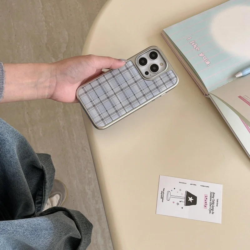 Korean Ins Epoxy Blue Plaid Pa - Phone Cases Y2K review and price