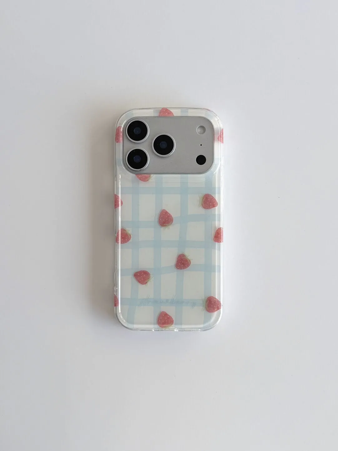 Fresh Blue Grid Pattern Strawb - Phone Cases Expensive review and price