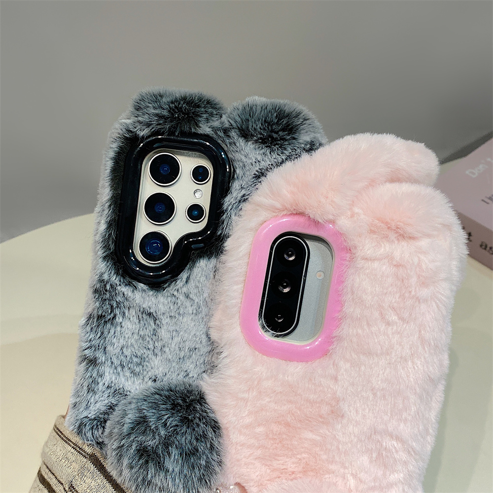 Cute Rabbit Ears Fluffy Stand  - Phone Cases Samsung S25 review and price